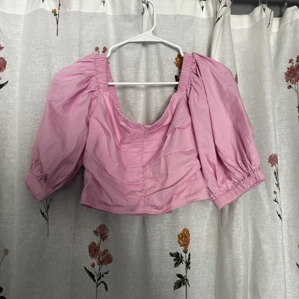 Abercrombie & Fitch Pink Puff Sleeve Cropped Blouse